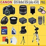 Canon EOS Rebel Xsi (A.k.a. 450d) SLR Digital Camera Kit (Black) with 18-55mm Is Lens + SSE Huge 8gb, Flash, Deluxe Carrying Case, Lens, Batteries & Tripod Complete Accessories Package