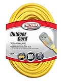IMAGE OF Coleman Cable 02589 12/3 Vinyl Outdoor Extension Cord with Lighted End, 100-Foot