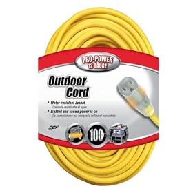 Coleman Cable 02589 12/3 Vinyl Outdoor Extension Cord with Lighted End, 100-Foot