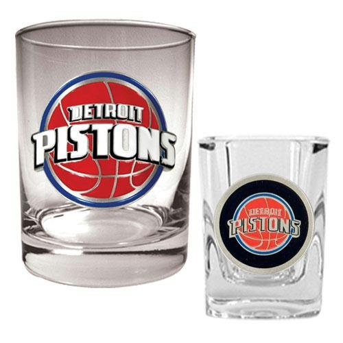 NBA Detroit Pistons Rocks Glass & Square Shot Glass Set - Primary Logo