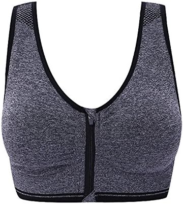 Women's Zip Front Sports Bra Push Up Racerback High Impact Wirefree Gym Bra