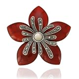 Sterling Silver Marcasite, Mother-of-Pearl and Carnelian Flower Pin