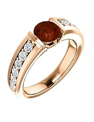 18K Rose Gold 6.00mm Round Cut Mozambique Garnet and Diamond Ring -- LIFETIME WARRANTY