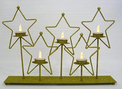 Gold Glitter Christmas 5-Star Tealight Holder