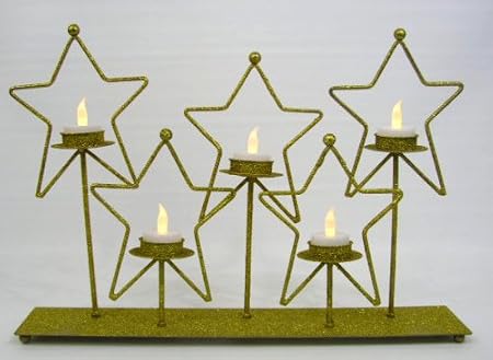Gold Glitter Christmas 5-Star Tealight Holder