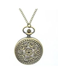 FobTime Romantic Peach Blossom Hollow Design Heart-shaped lace Woman Pocket Watch with Crystal Inlay