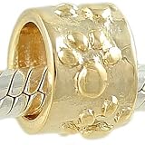 Dog Paw Print 14k Gold on 925 Sterling Silver Bead fits European Charm Bracelet