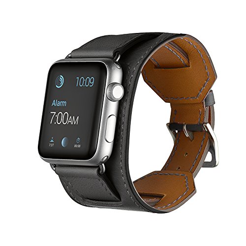 Elobeth for Apple Watch Band,iwatch Band Apple Watch Leather Band, iWatch Band Genuine Leather Band Cuff Bracelet Wrist Watch Band with Adapter for Apple Iwatch (38mm Grey)