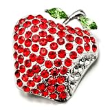 Pugster Red Green Leaf Apple Detailed Swarovski Crystal Brooches And Pins