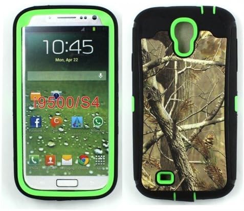 iCustomized (TM) Black and Green Rugged Heavy Duty Hard Dual Layer Weather and Water Resistant Case with Camouflage Woods Design for the Samsung Galaxy S4 IV i9500 (Android)