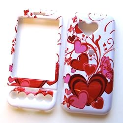 HTC G1 Google Phone (T-Mobile) Snap On Protector Hard Case Image Cover "Red Hearts" Design