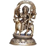 Hindu Goddess Durga Figurine Sitting on Lion