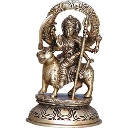 Hindu Goddess Durga Figurine Sitting on Lion