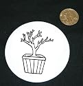 3" button / pin printed with tree, black and white, japan, bonsai, dwarfed, pot, tray, shrub, shallow, asia