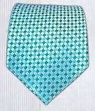 100% Silk Woven Minibox White, Teal and Aqua Geometric Tie