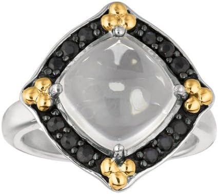 Designer 18k Yellow Gold & Sterling Silver Rock Crystal & Sapphire Ring