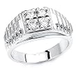 Solid Sterling Silver Cubic Zirconia Rhodium Plated Men's Ring with Four Center CZ Stones