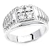 Solid Sterling Silver Cubic Zirconia Rhodium Plated Men's Ring with Four Center CZ Stones