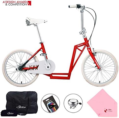 Metro Sliders Stylish Sliding Low Cross Frame Skate Platform Folding Bicycle (Comes With Free Carrying Bag, Tool Set, Bell, and BoxCave Microfiber Cleaning Cloth) (Santa Red Special)