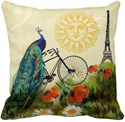 Mamamiya Peacock Art with Eiffel Tower Pillow Case Decor Throw Pillowcase Cushion Cover