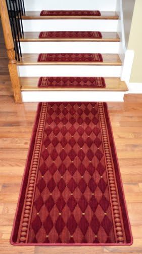 Dean Premium NZ Wool Carpet Stair Treads - Marquis Red (Set of 13) Plus a Matching 5' Landing Runner