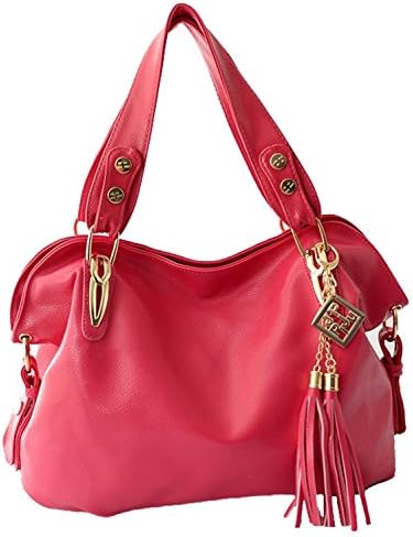 Miss Ying Women Retro Tassels Slouchy Hobo Style Rose PU Leather Tote Bags