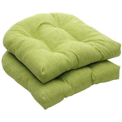 Pillow Perfect Outdoor Green Textured Solid Wicker Seat Cushions, 2-Pack