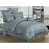 Full or Doulbe Size Bedding-8 Pieces Contemporary Solid Grayish-Blue Stripe Comforter Set Bed-in-a-bag