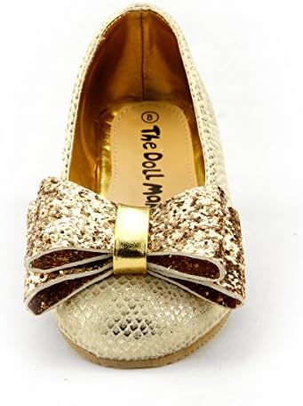 Girl's Dress Party Shoes Sparkly Big Bow Slip on Gold Toddler Size 10