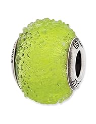 Sterling Silver Reflections Italian Light Green Textured Glass Bead