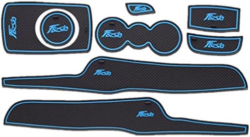 Amonster Heavy Duty Non-Slip Mat Door Mats Drink Holder Coaster Fit For 2009 2010 2011 2012 2013 2014 Ford Fiesta Set of 8pcs Blue Line