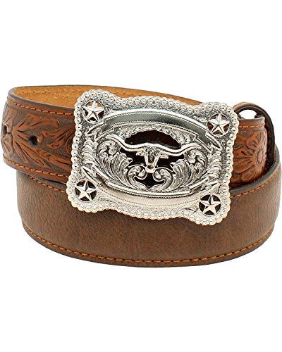 Nocona Boys' Tooled Billet Longhorn Buckle Belt