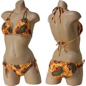 Buy KALI GIRLZ Paisley Skull Print Brazilian String Bikini (Gold Multi) by KALI GIRLZ
