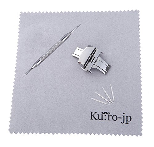 【Ku:ro】20mm Deployment Buckle Stainless Metal Butterfly Deployment Buckle Double Push Watchband Clasp & Spring Bar & Spring Bar Tool & Wiping Cloth (Silver 20mm)