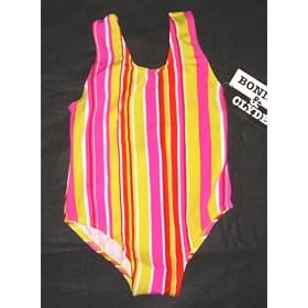 Girls 1 PC T-Back Racer Back Yellow/HotPink/White Stripe