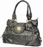 Black Leather Handbag, Quilted Satchel, Hobo or Evening Shoulder Bag - Gold Emblem