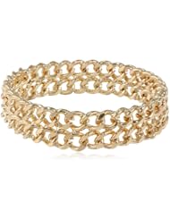 Gold Tone Double Row Casted Chain Link Bangle Bracelet, 2.75"