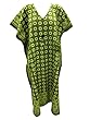 Green Cotton Caftan Dress Kimono Sleeves Beach Coverup