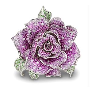 Pink Sapphire, Diamond and Green Garnet Pin 31.58CTW 18K White Gold by