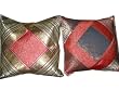 2 Golden Red Vintage Silk Sari Zari Borders Toss Pillow Cushion Covers 16"