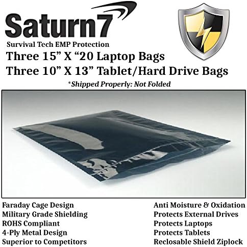 (6) Laptop EMP Static Shielded 45db Faraday Cage Reclosable Bags 15" X 20" 3 Pack with Bonus 10"X13" 3 Pack