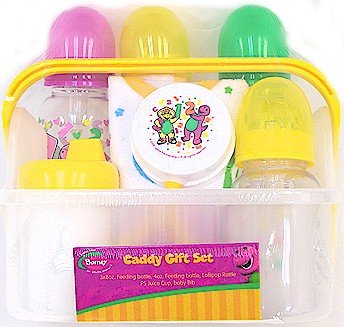 Barney Caddy Feeding Bottle, Rattle, Juice Cup & Baby Bib Gift Set