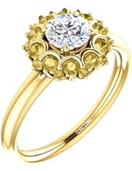 18K Yellow Gold Round Cut White and Yellow Diamond Flower Inspired Ring -- LIFETIME WARRANTY
