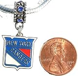 New York Rangers Charm with Connector Fits Pandora, Troll, Biagi, Euro Bracelets Penguin Round White