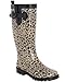 Capelli New York Shiny Baby Leopard Printed Ladies Tall Sporty Rubber Rain Boot Black Combo Combo 10
