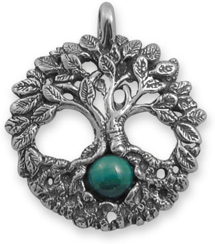 Celtic Tree of Life Pendant Handmade in Sterling Silver and Malachite