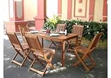 VIFAH V98SET4 Outdoor Wood 7-Piece Dining Set, Natural Wood Finish, 59 by 31.5 by 29-Inch