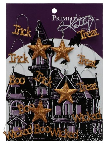 Primitives By Kathy Mini Halloween Trick or Treat Glitter Ornaments Set of 16
