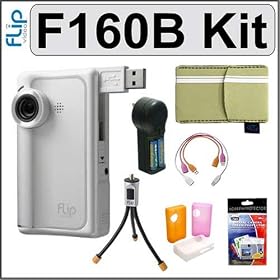 Flip Video F160W (White) 60-Minute Camcorder +Plus+ Deluxe Accessory Kit by 
