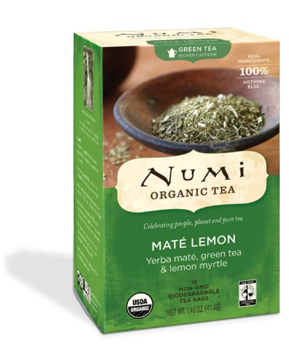 Numi Organic Tea Mate Lemon Green, Full Leaf Green Tea and Mate, 18-Count Tea Bags (Pack of 2)